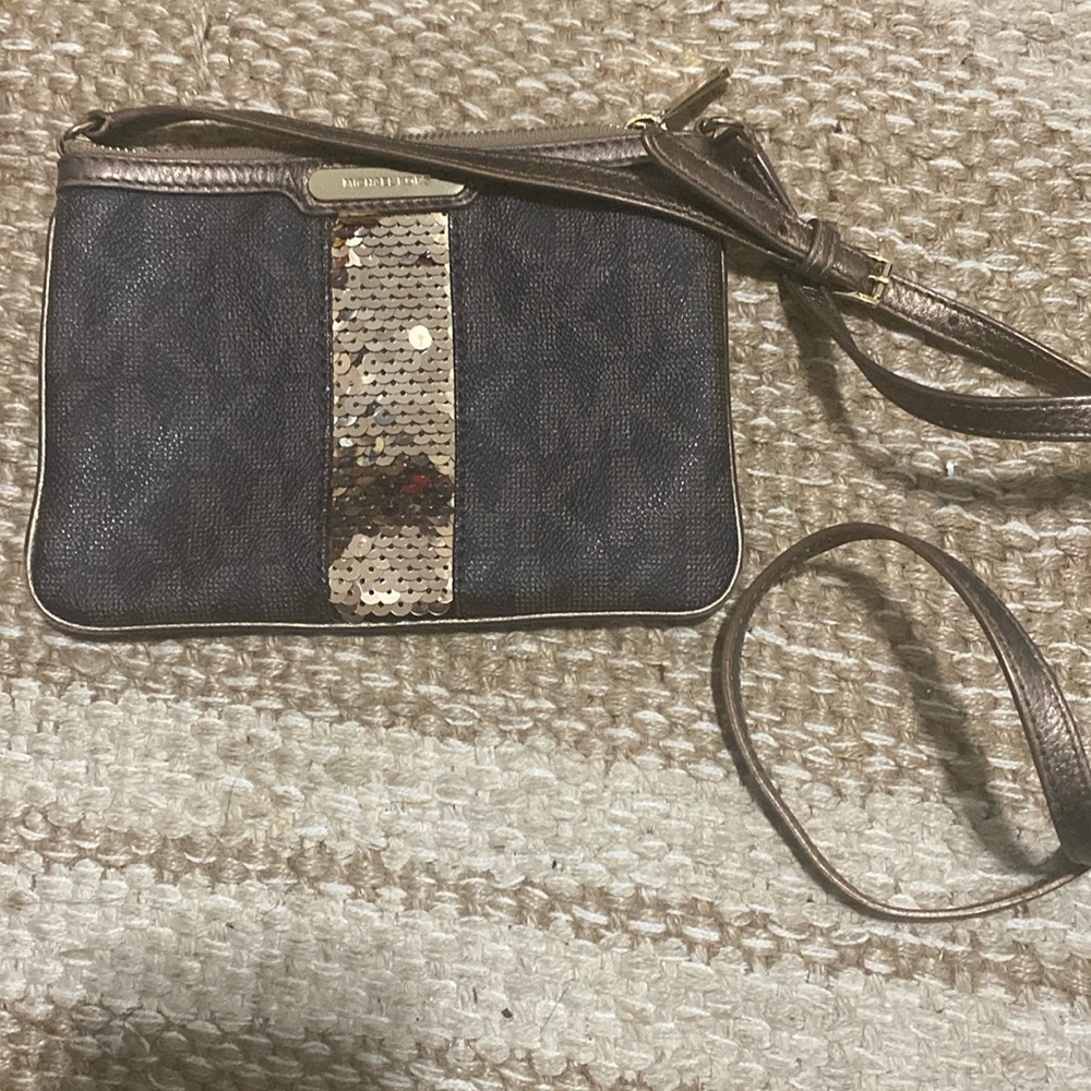 Michael Michael Kors Brown Small Sequin Sparkle Crossbody Bag